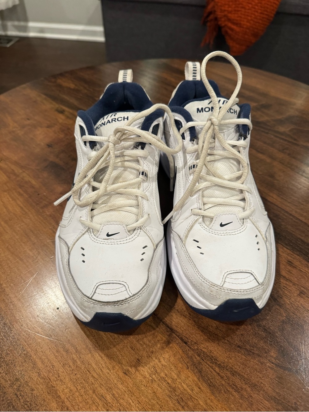 Nike Monarch White and Navy Men's Air Cross-Trainer Sneakers - Picture 2 of 7